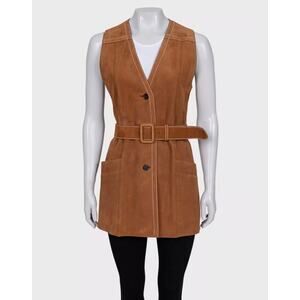 Prada Brown Lambskin Long Vest with Belt - IT40 / S